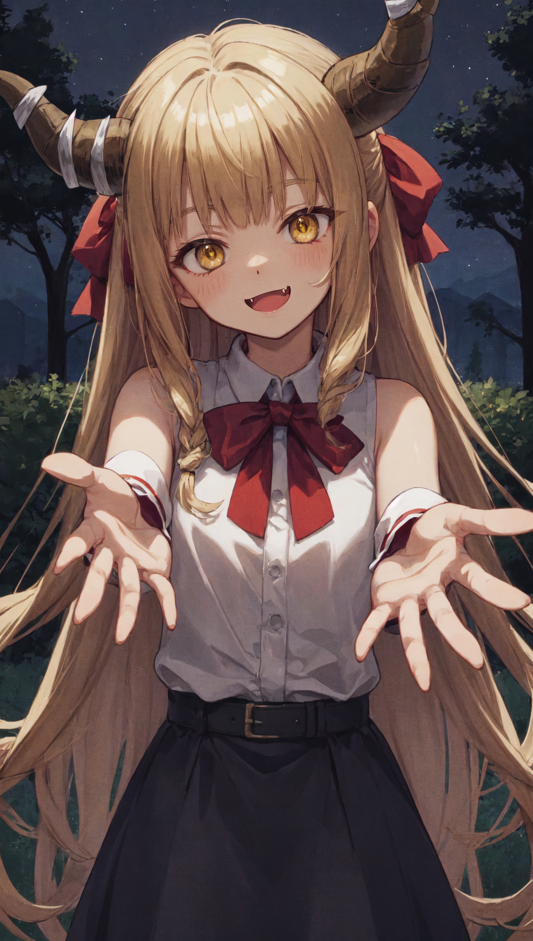 117834-1934685067-ibuki suika, head tilt, happy, excited, solo, belt, horns, wrist cuffs, white shirt, horn ornament, horn ribbon, fang, hair bow,.png